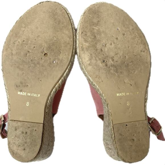 GARNET HILL Nubuck Leather Wedge Slingback Espadrille Size‎ 8 Pink Made In Italy - Picture 12 of 13